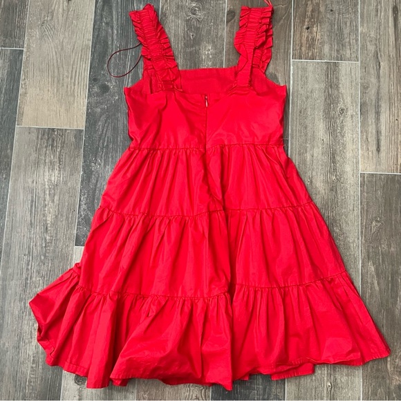 AQUA Double Lined Poplin Tiered Red Mini Dress Size Medium - Picture 4 of 5